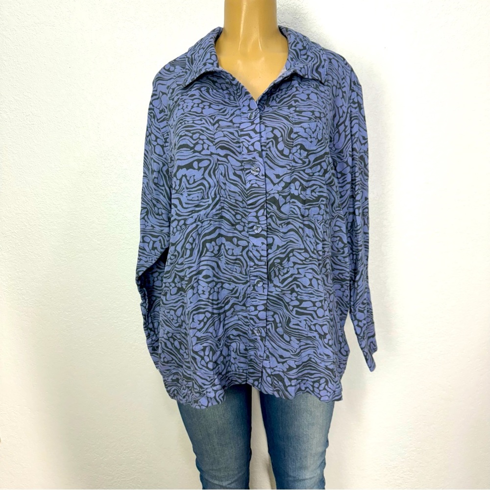 Calme by Johnny Was Purple fleece Basic bottom Up Shirt sizer L new $148